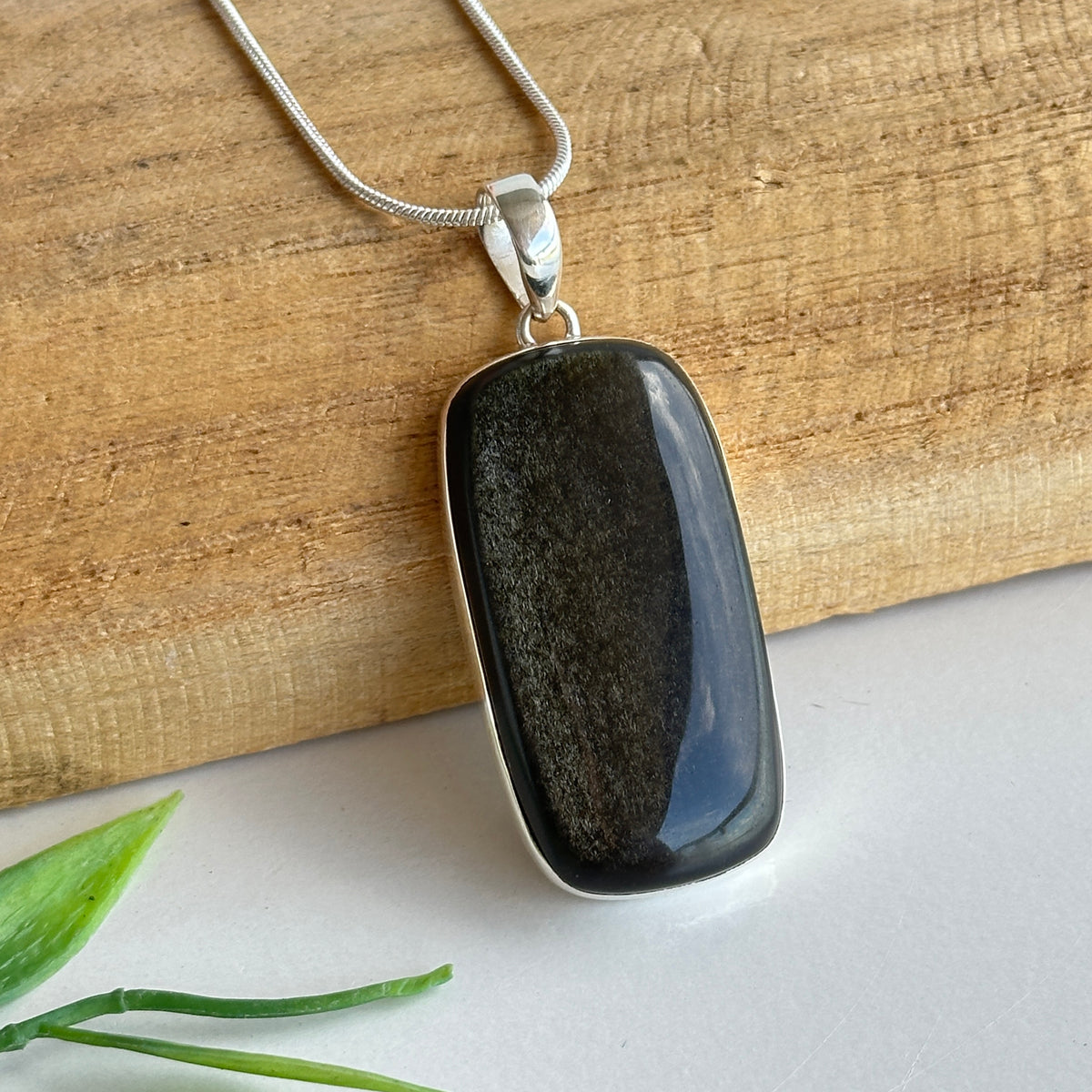 Gold Sheen Obsidian Rectangle Pendant