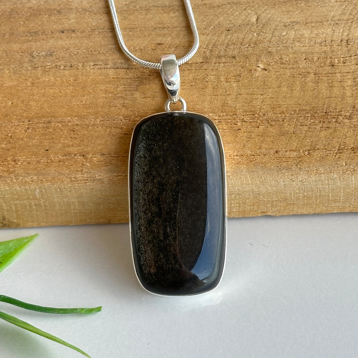 Gold Sheen Obsidian Rectangle Pendant