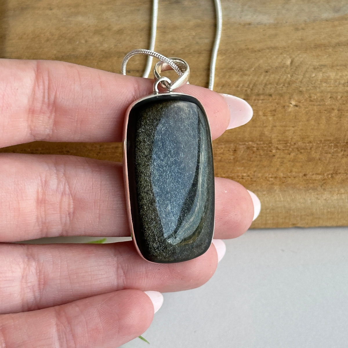 Gold Sheen Obsidian Rectangle Pendant