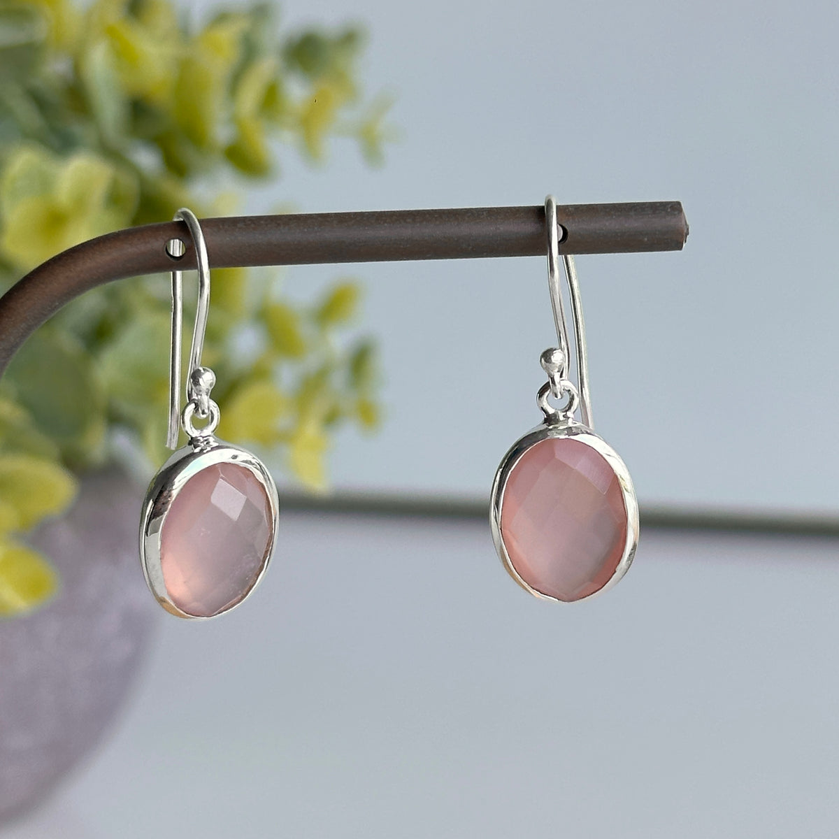 Pink Chalcedony Oval Earrings
