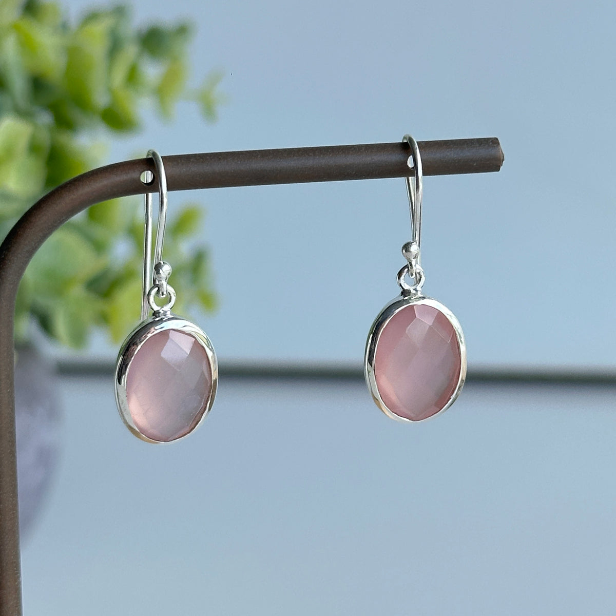 Pink Chalcedony Oval Earrings