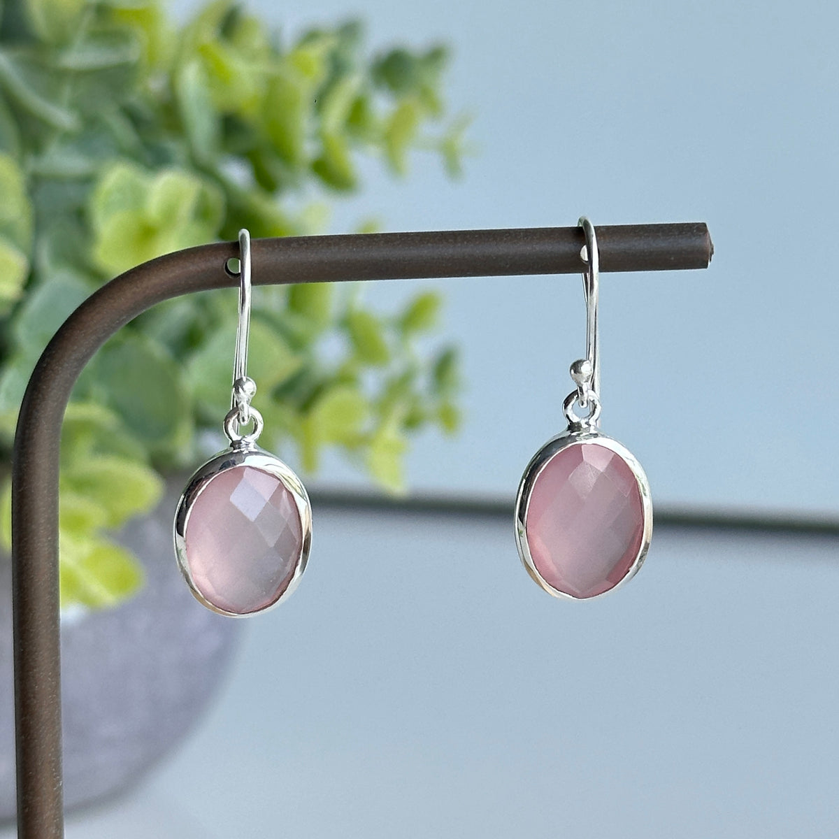 Pink Chalcedony Oval Earrings