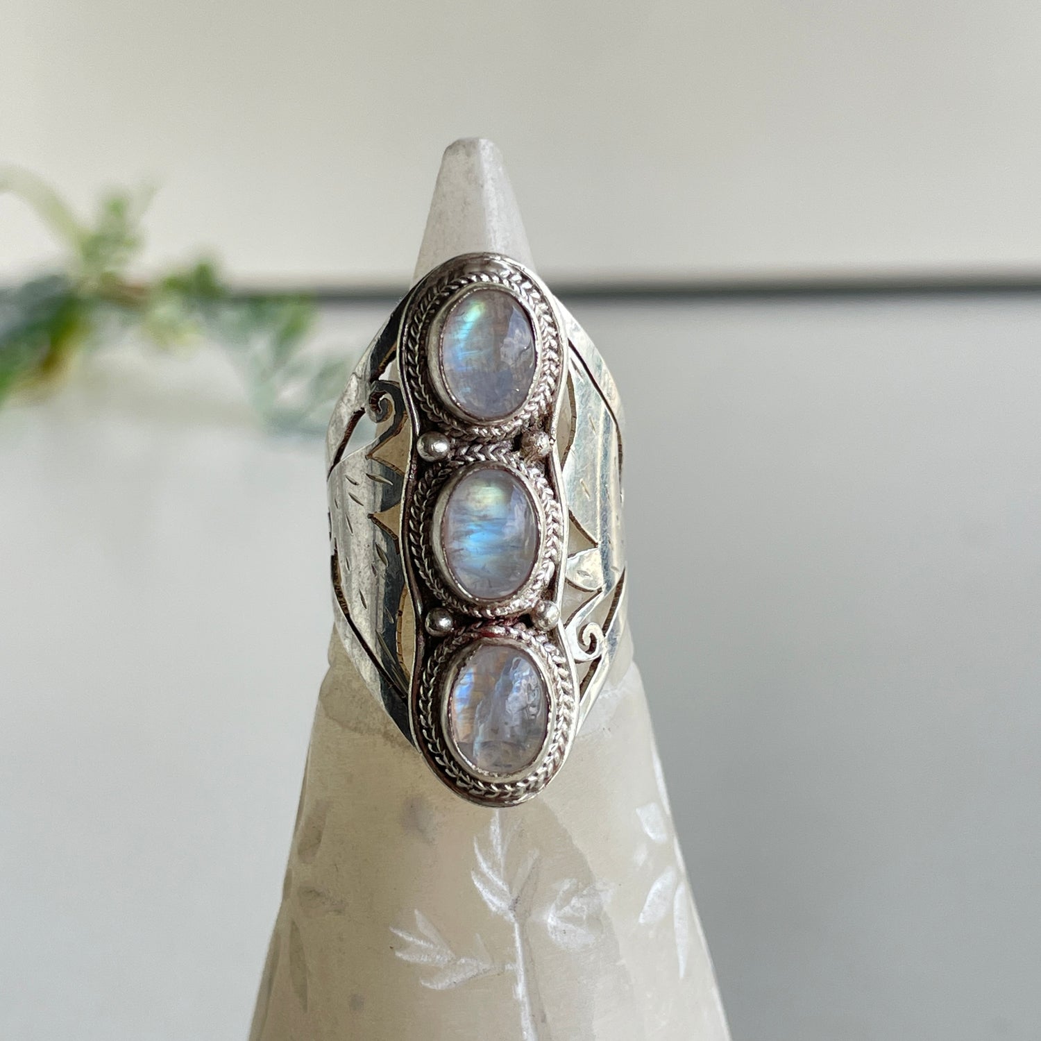 Moonstone Triple Stone Ring Sz8