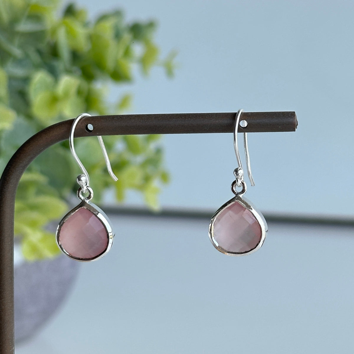Pink Chalcedony Teardrop Earrings