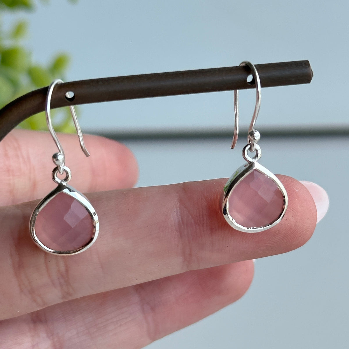Pink Chalcedony Teardrop Earrings