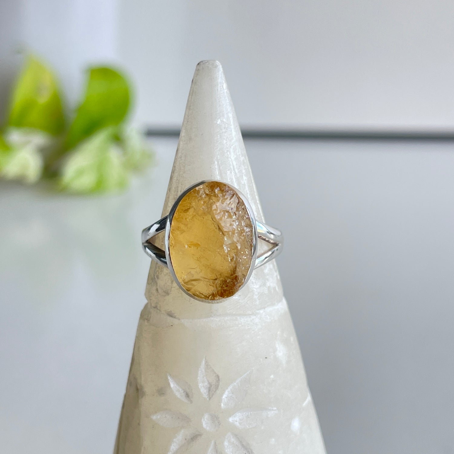 Citrine Rough Oval Ring Sz8