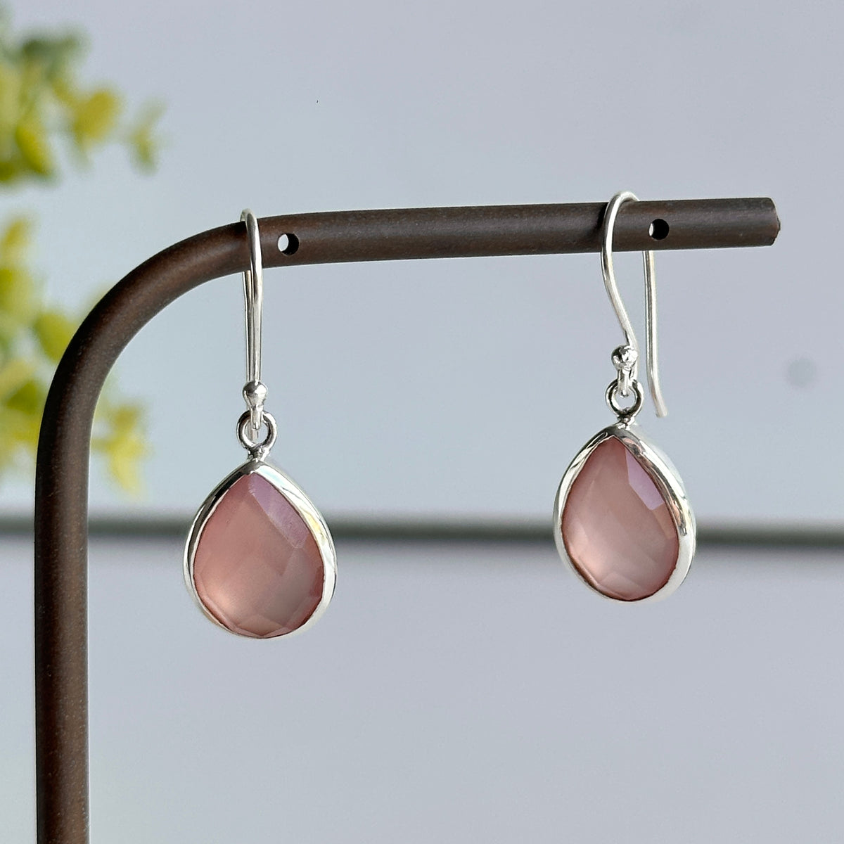 Pink Chalcedony Teardrop Earrings