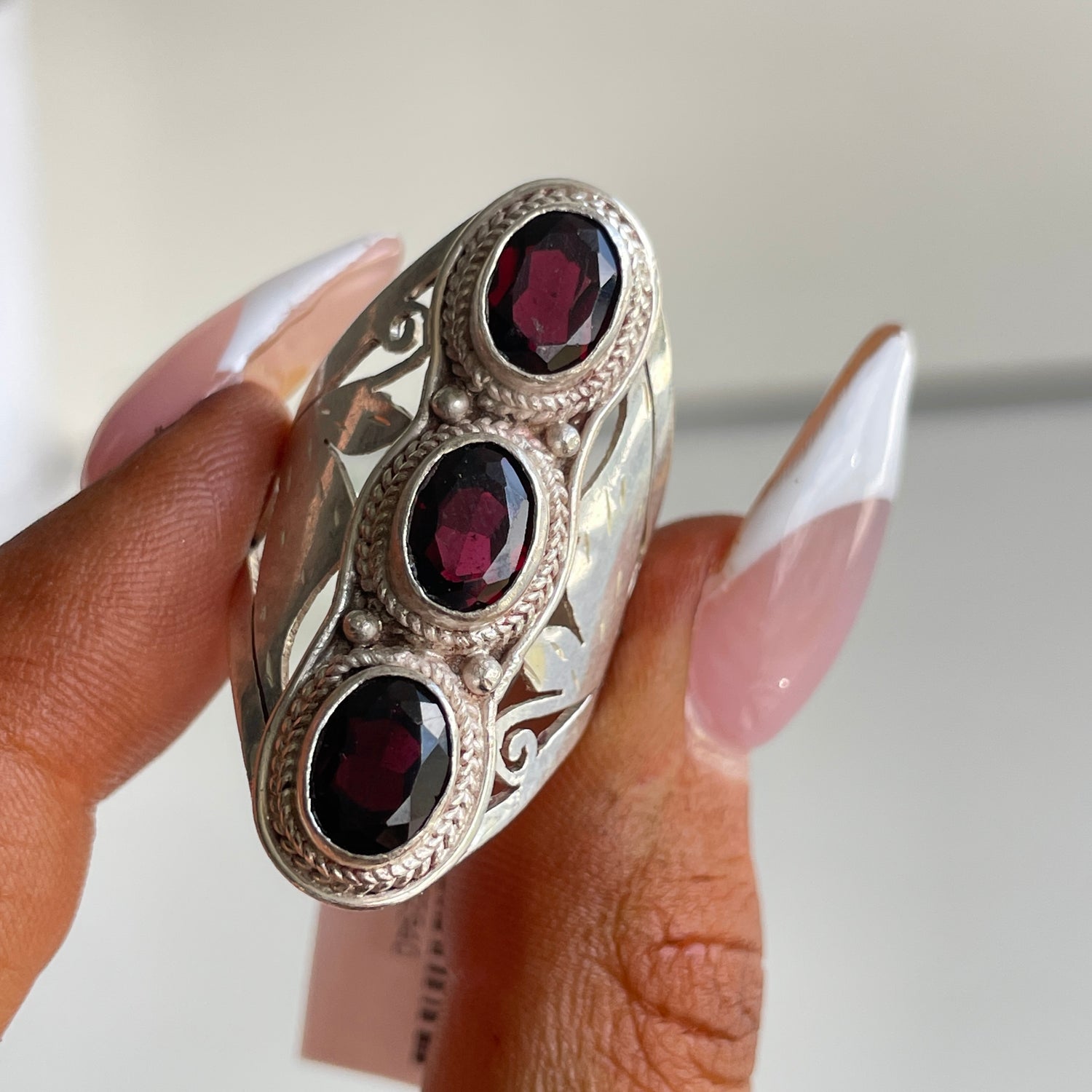 Garnet Triple Stone Ring Sz7.5