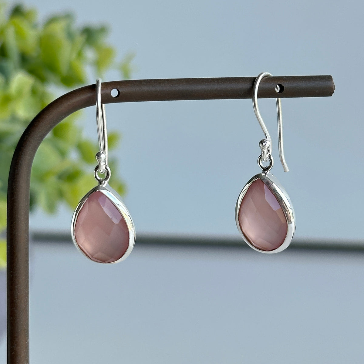 Pink Chalcedony Teardrop Earrings