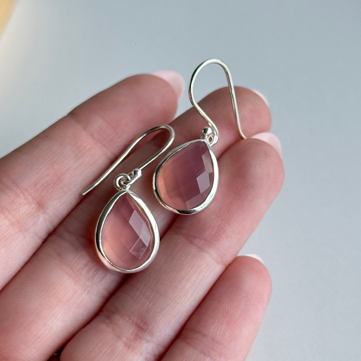 Pink Chalcedony Teardrop Earrings