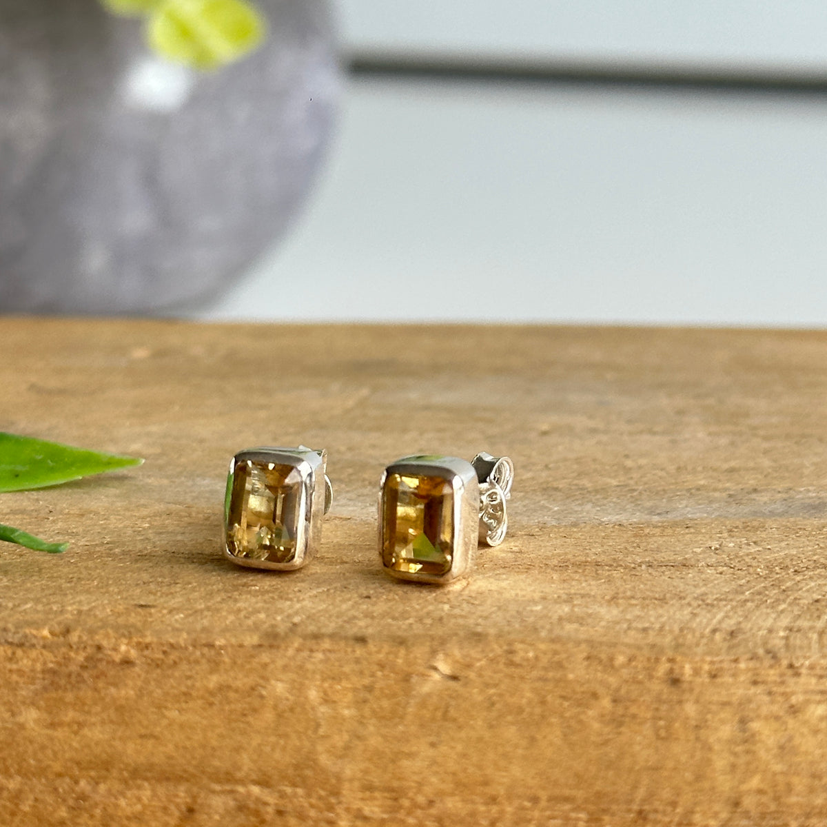 Citrine Rectangle Stud Earrings