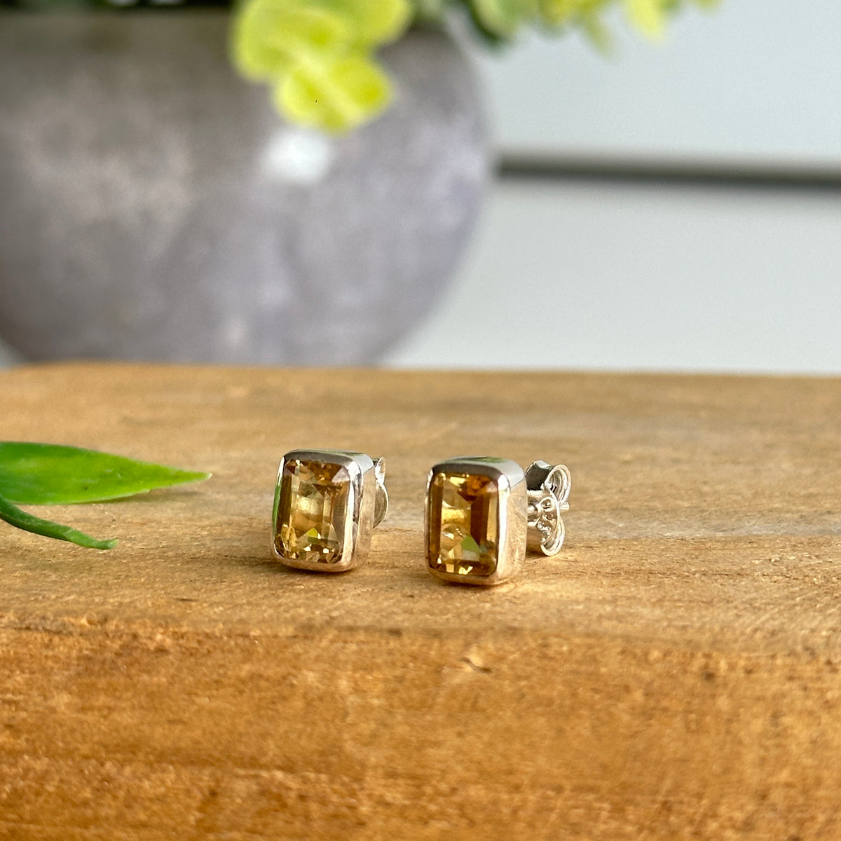 Citrine Rectangle Stud Earrings