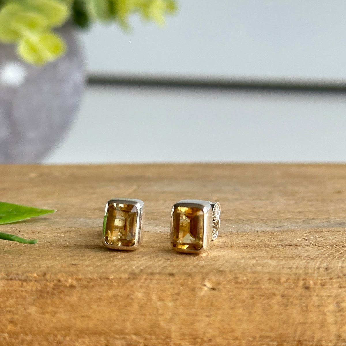 Citrine Rectangle Stud Earrings