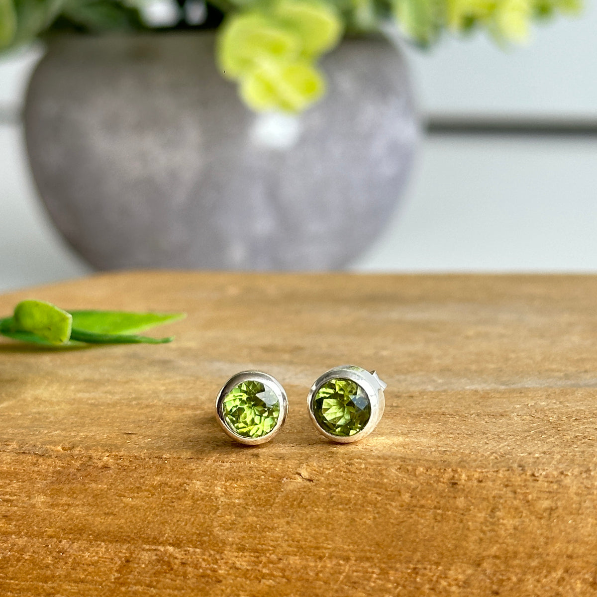 Peridot Round Stud Earrings