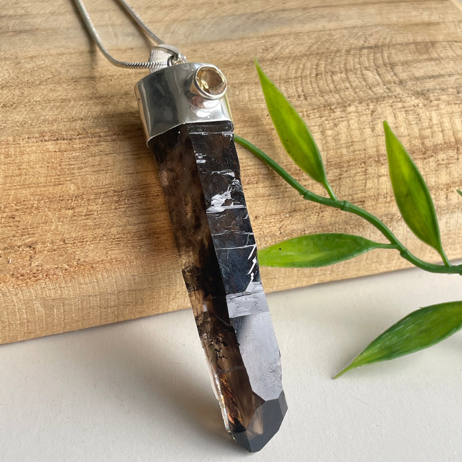 Namibian Smoky Quartz Pendant With Citrine