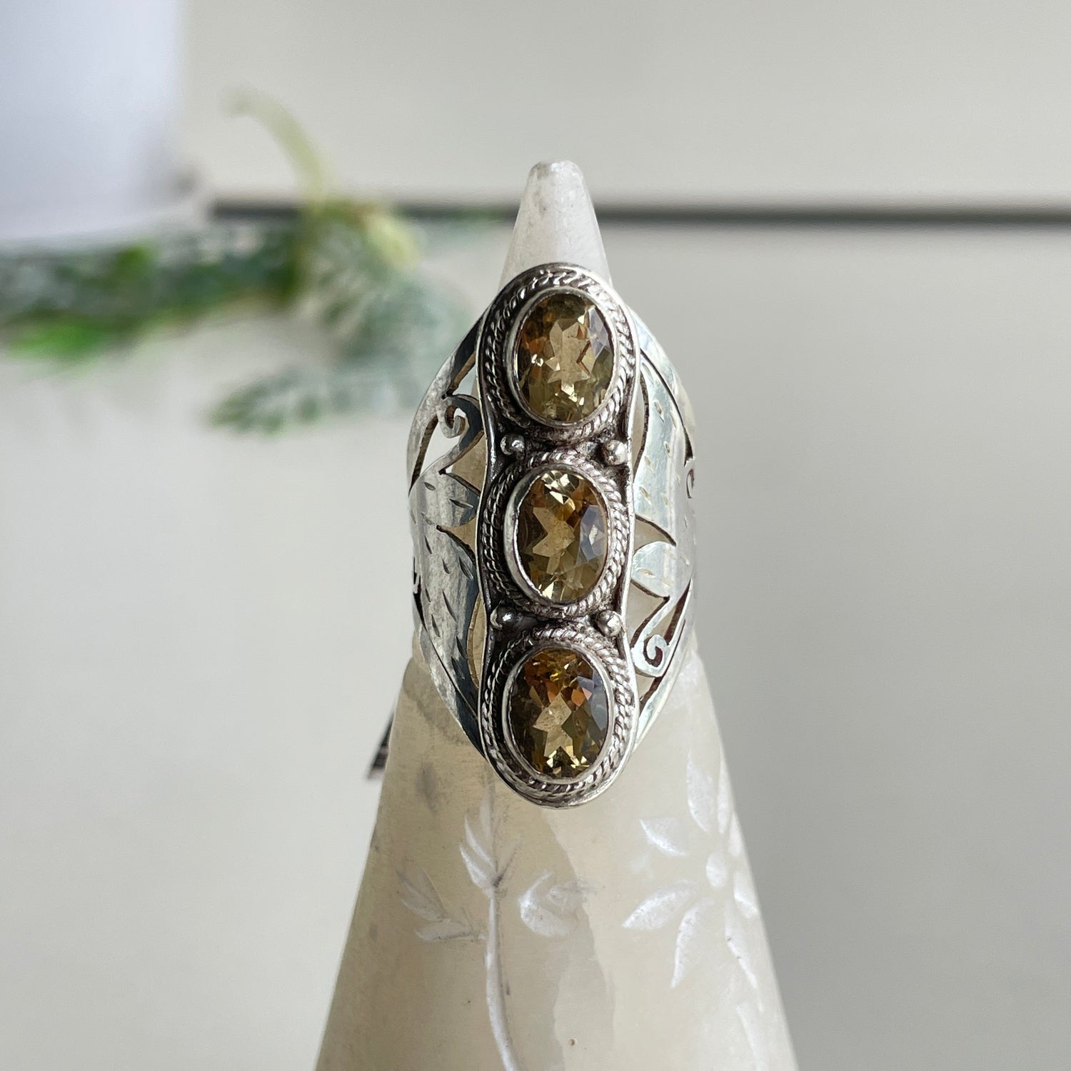 Citrine Triple Stone Ring Sz8