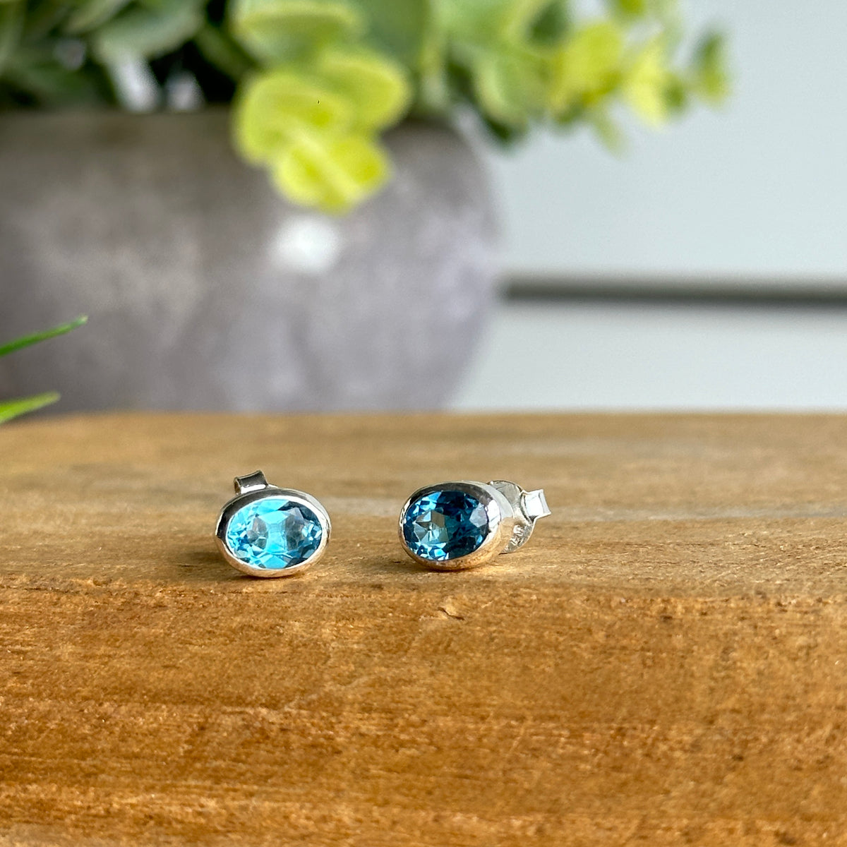 Blue Topaz Oval Stud Earrings