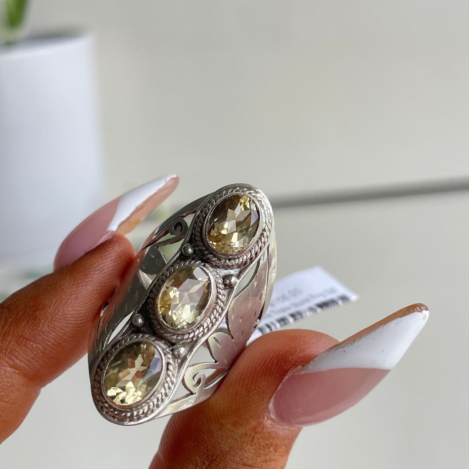 Citrine Triple Stone Ring Sz8