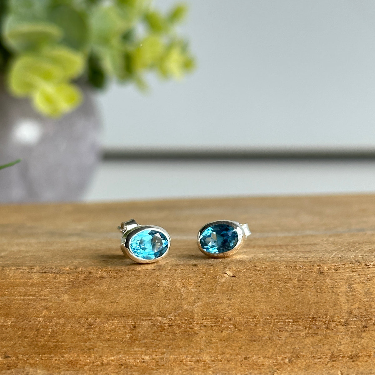 Blue Topaz Oval Stud Earrings