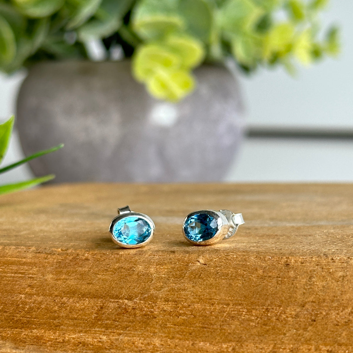 Blue Topaz Oval Stud Earrings