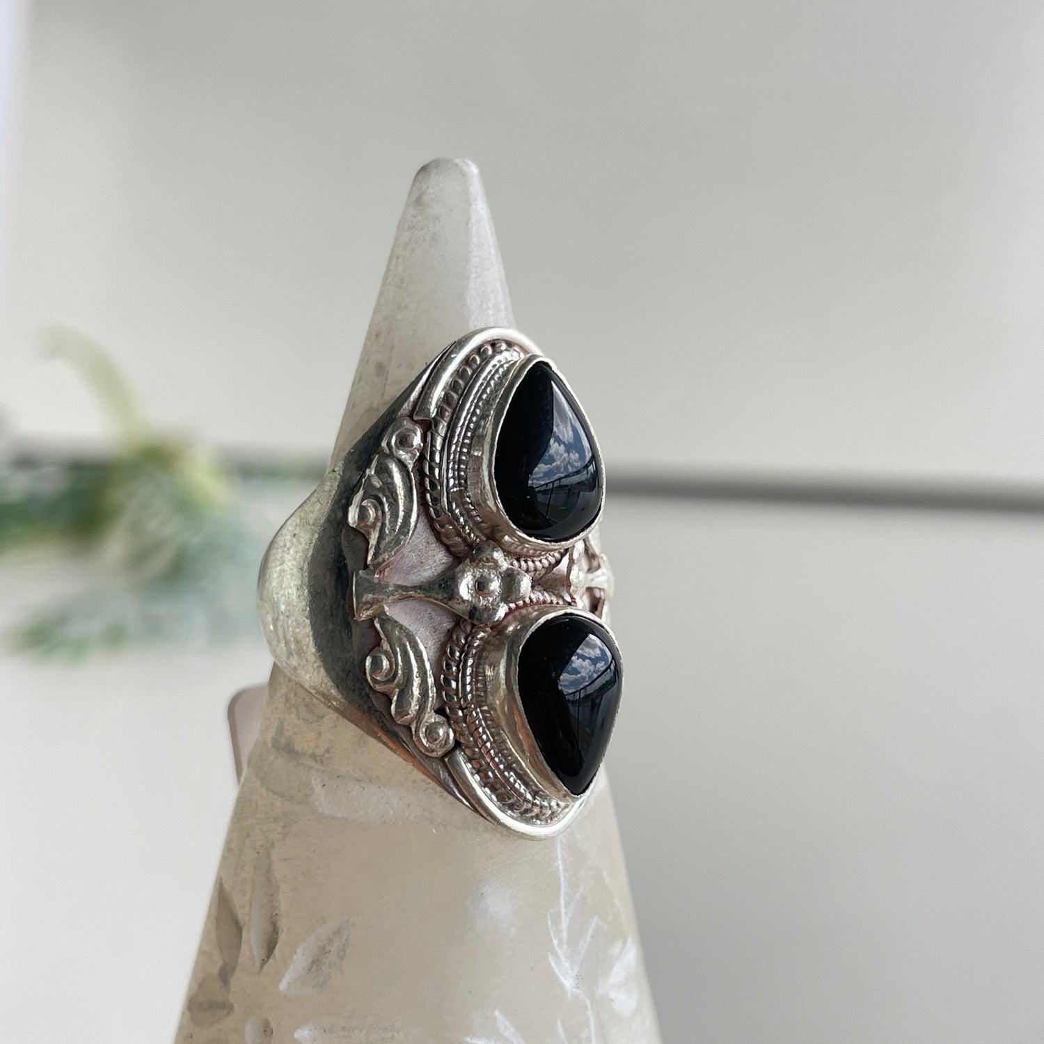 Black Onyx Teardrop Ring Sz8