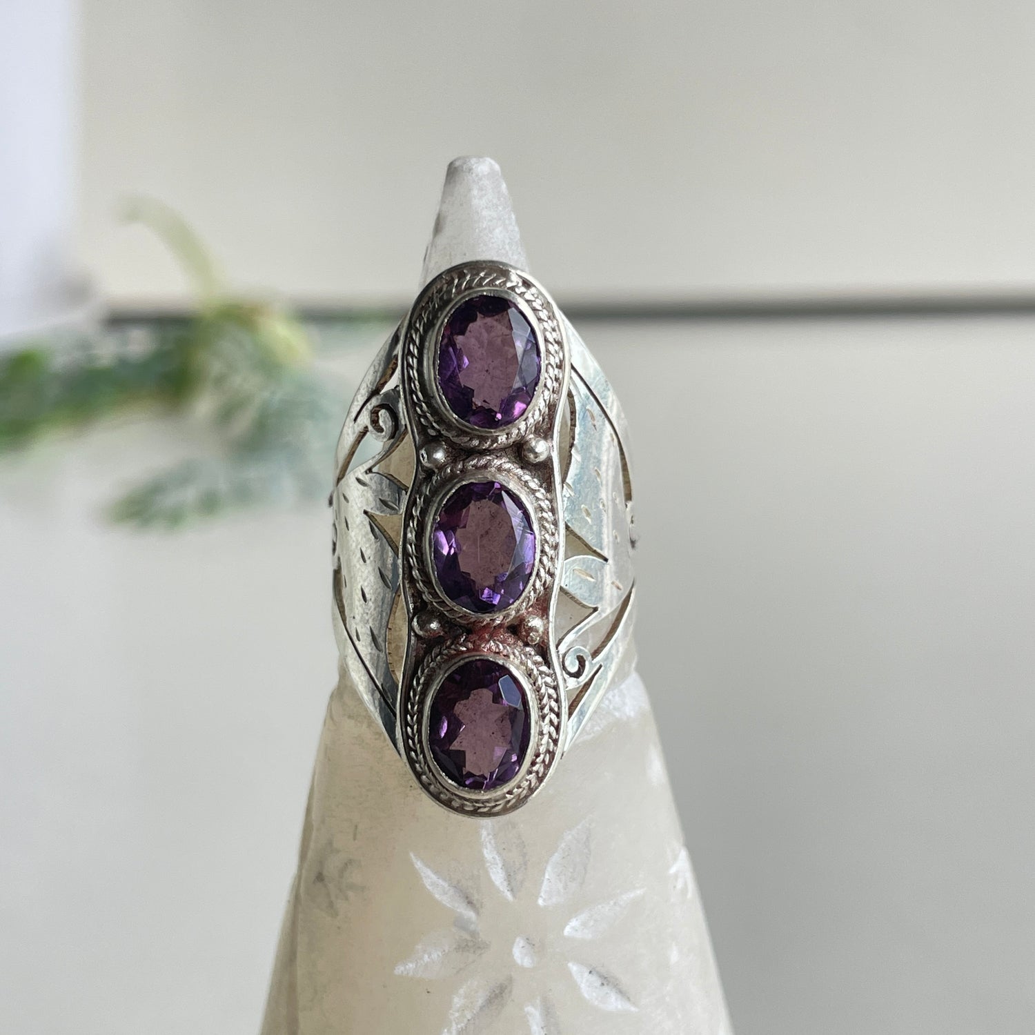 Amethyst Triple Stone Ring Sz8.5