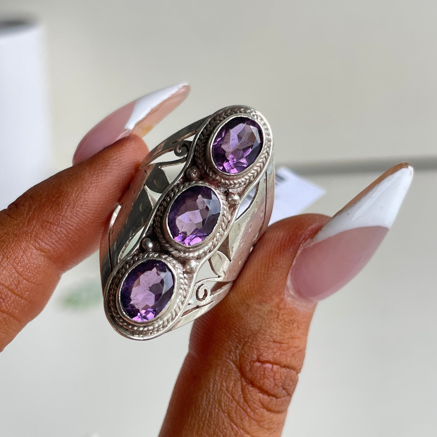 Amethyst Triple Stone Ring Sz8.5