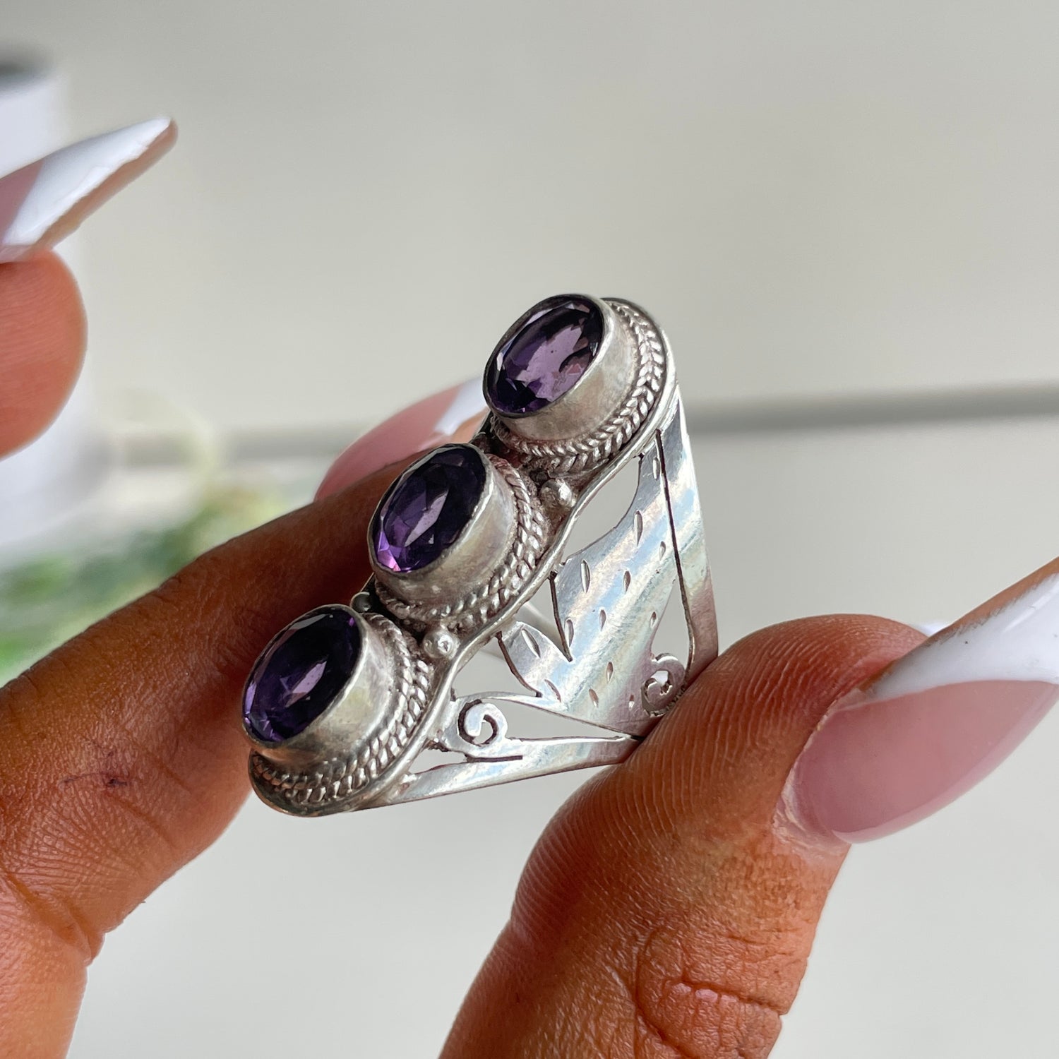 Amethyst Triple Stone Ring Sz8.5