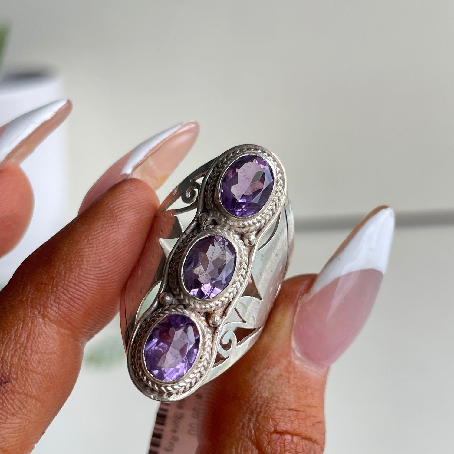 Amethyst Triple Stone Ring Sz8