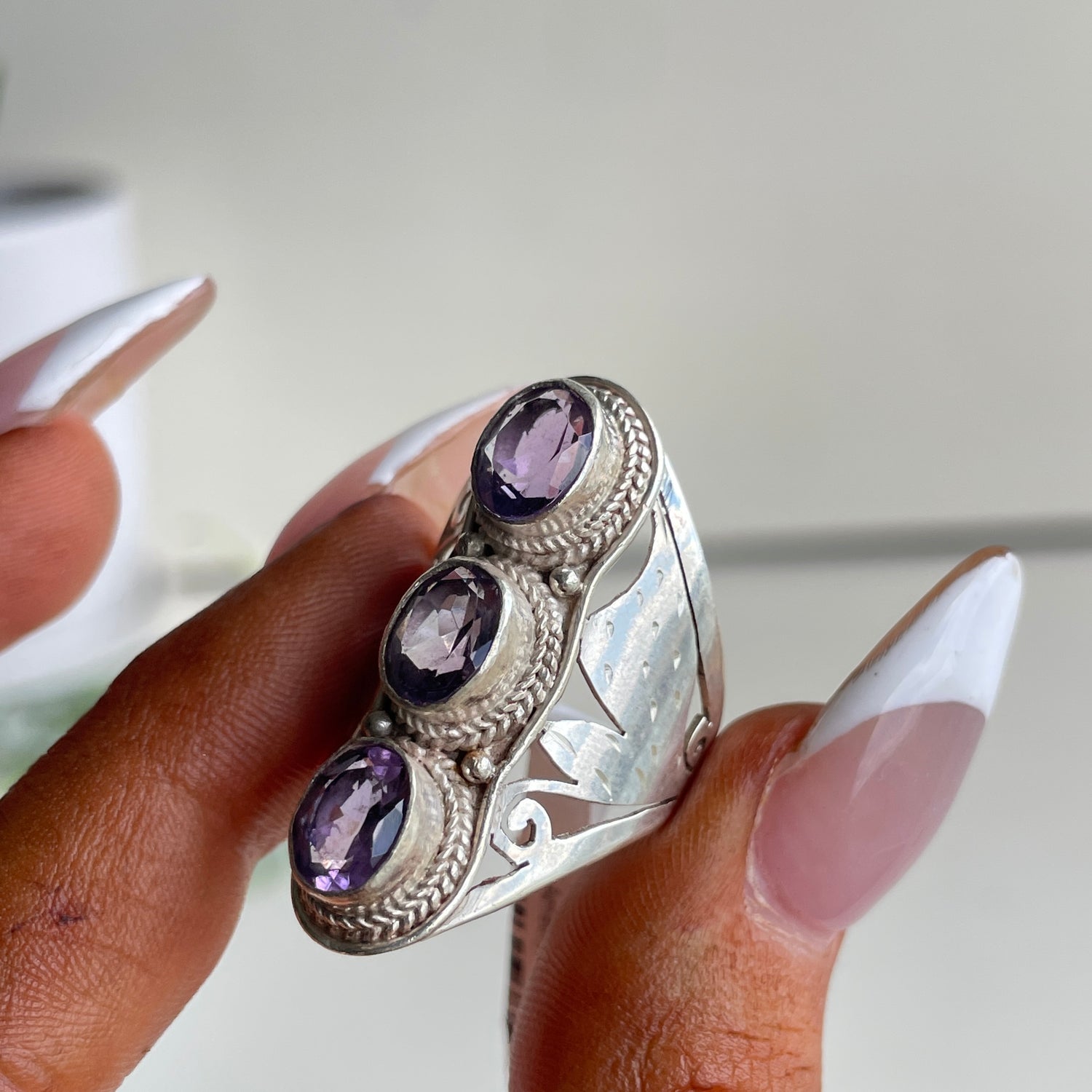 Amethyst Triple Stone Ring Sz8