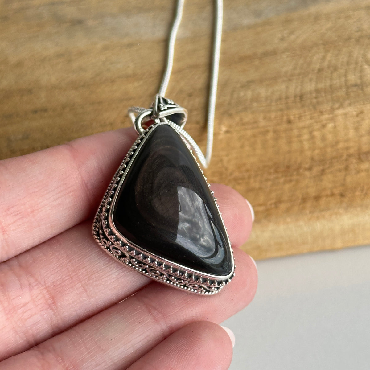Obsidian Eye Triangle Pendant
