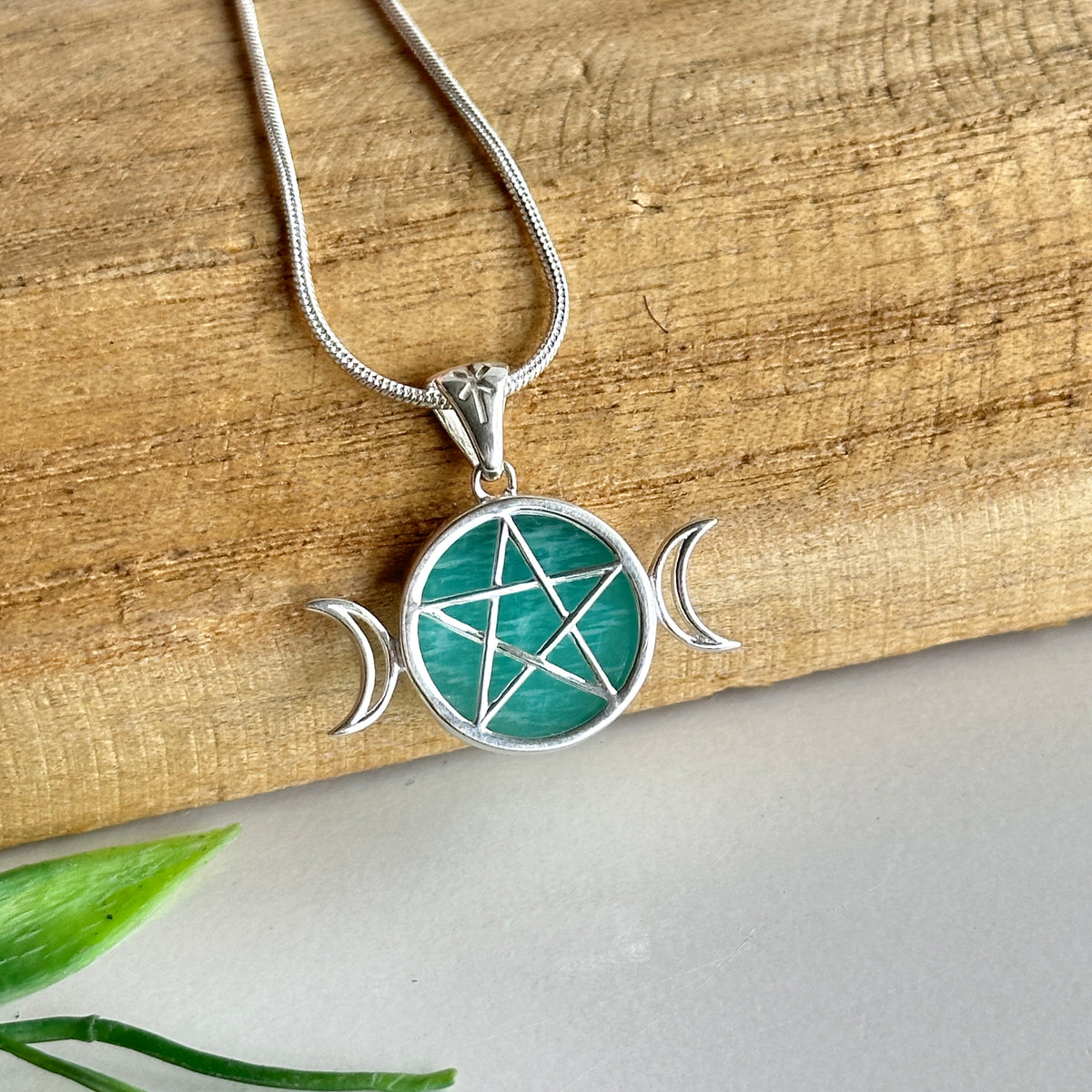 Amazonite Triple Moon Pentagram Pendant