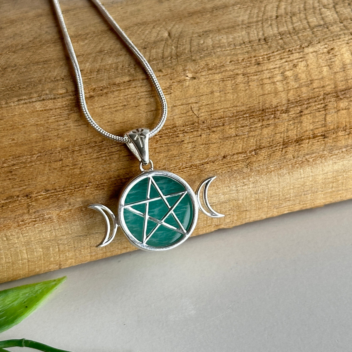 Amazonite Triple Moon Pentagram Pendant