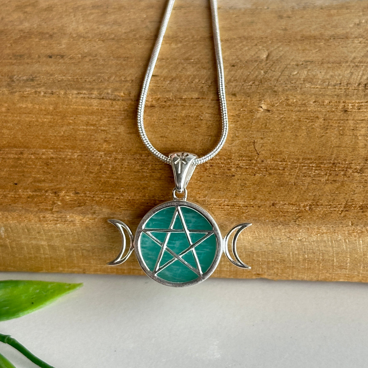 Amazonite Triple Moon Pentagram Pendant