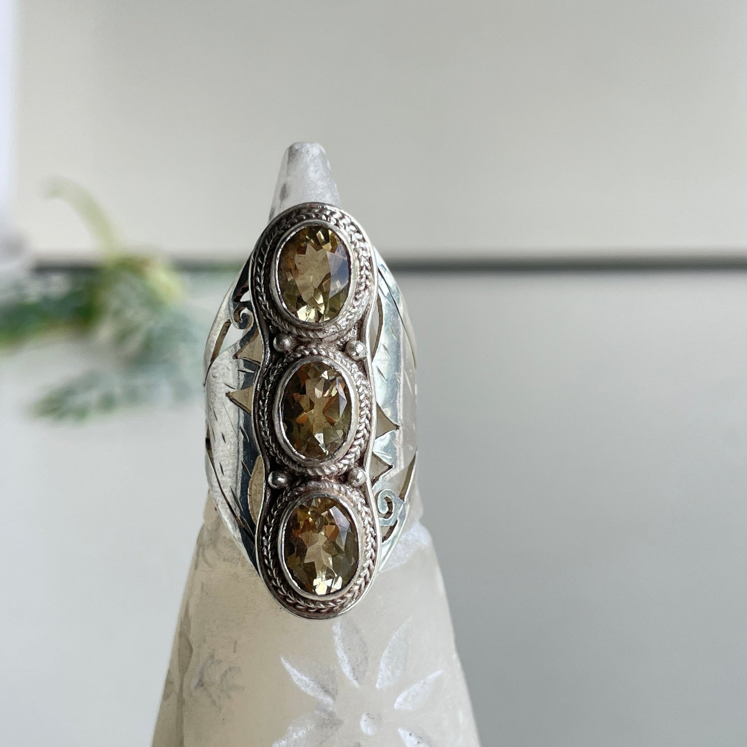 Citrine Triple Stone Ring Sz7.5