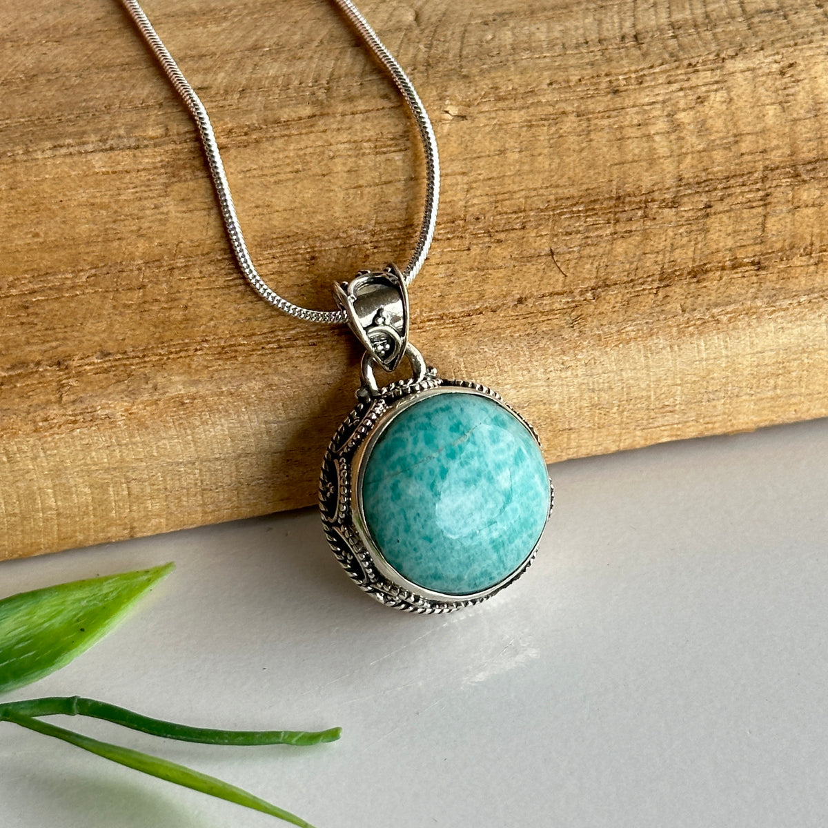 Amazonite Round Patterned Pendant