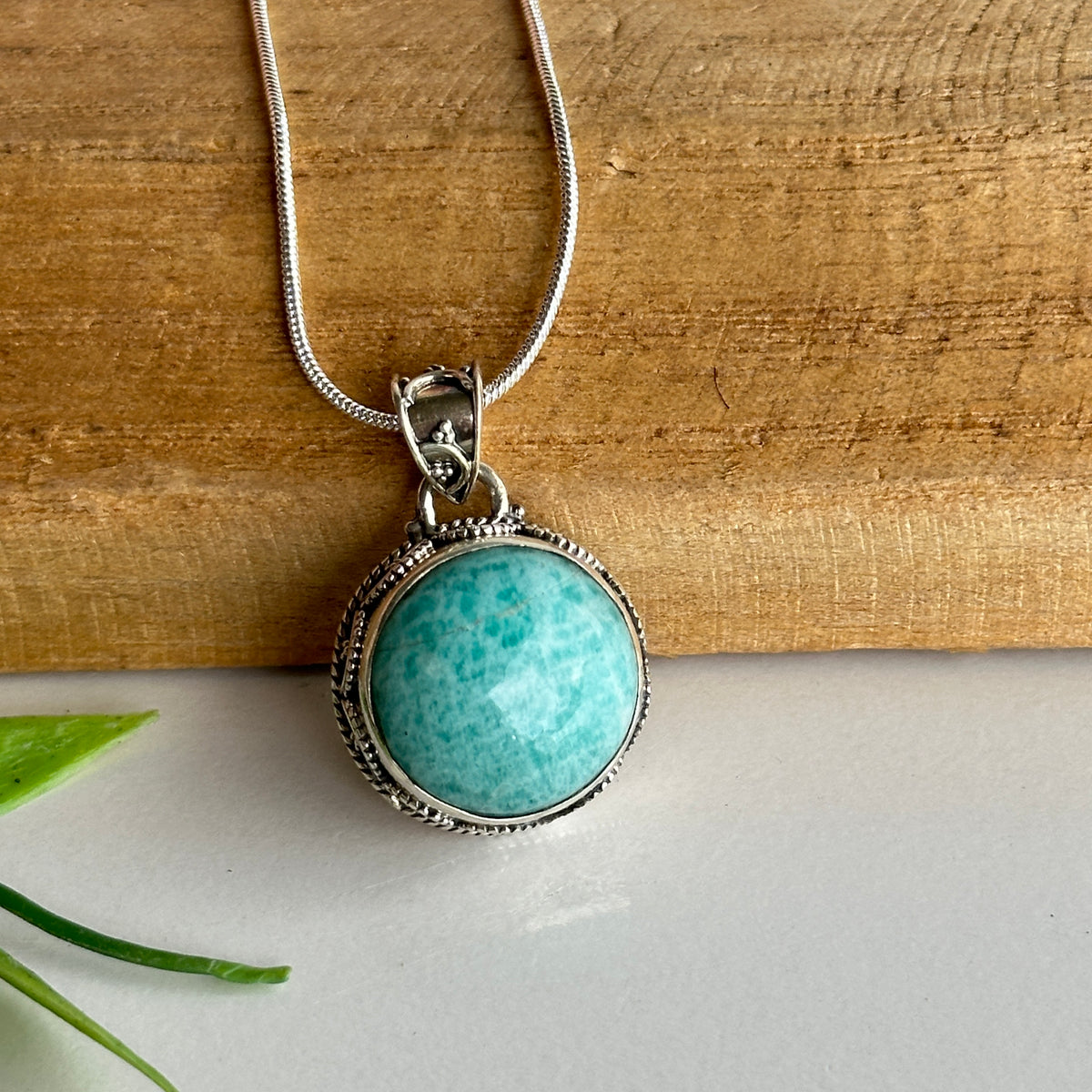 Amazonite Round Patterned Pendant