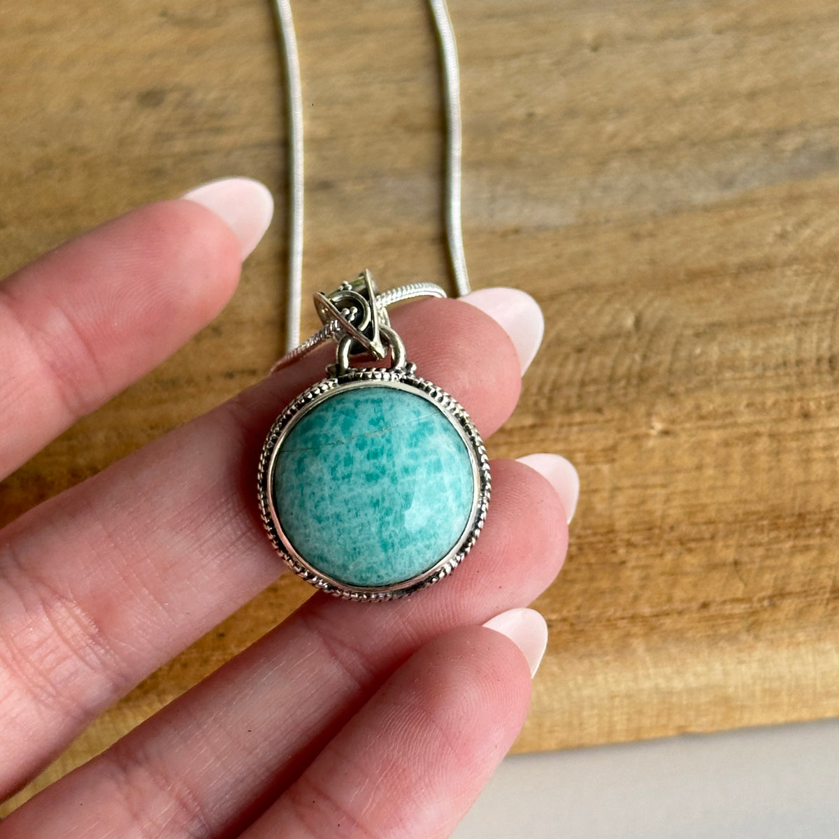 Amazonite Round Patterned Pendant