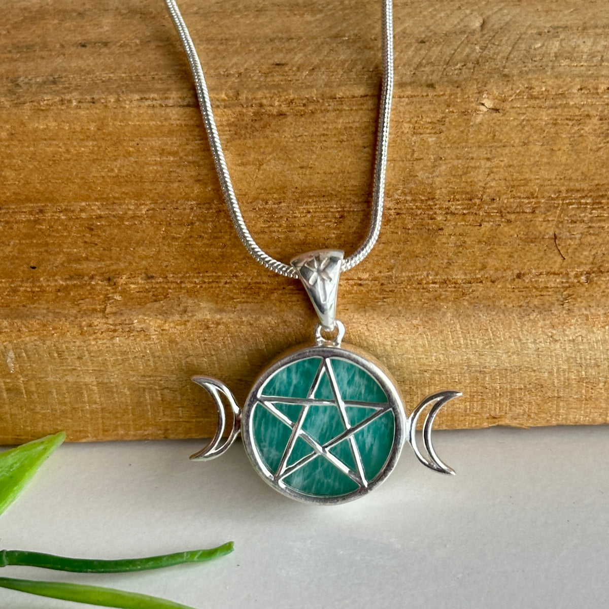 Amazonite Triple Moon Pentagram Pendant