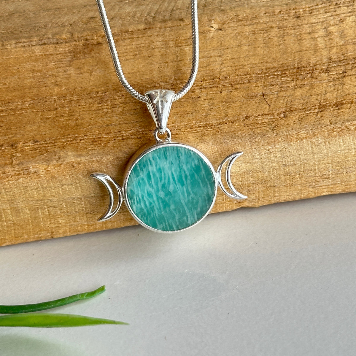 Amazonite Triple Moon Pentagram Pendant