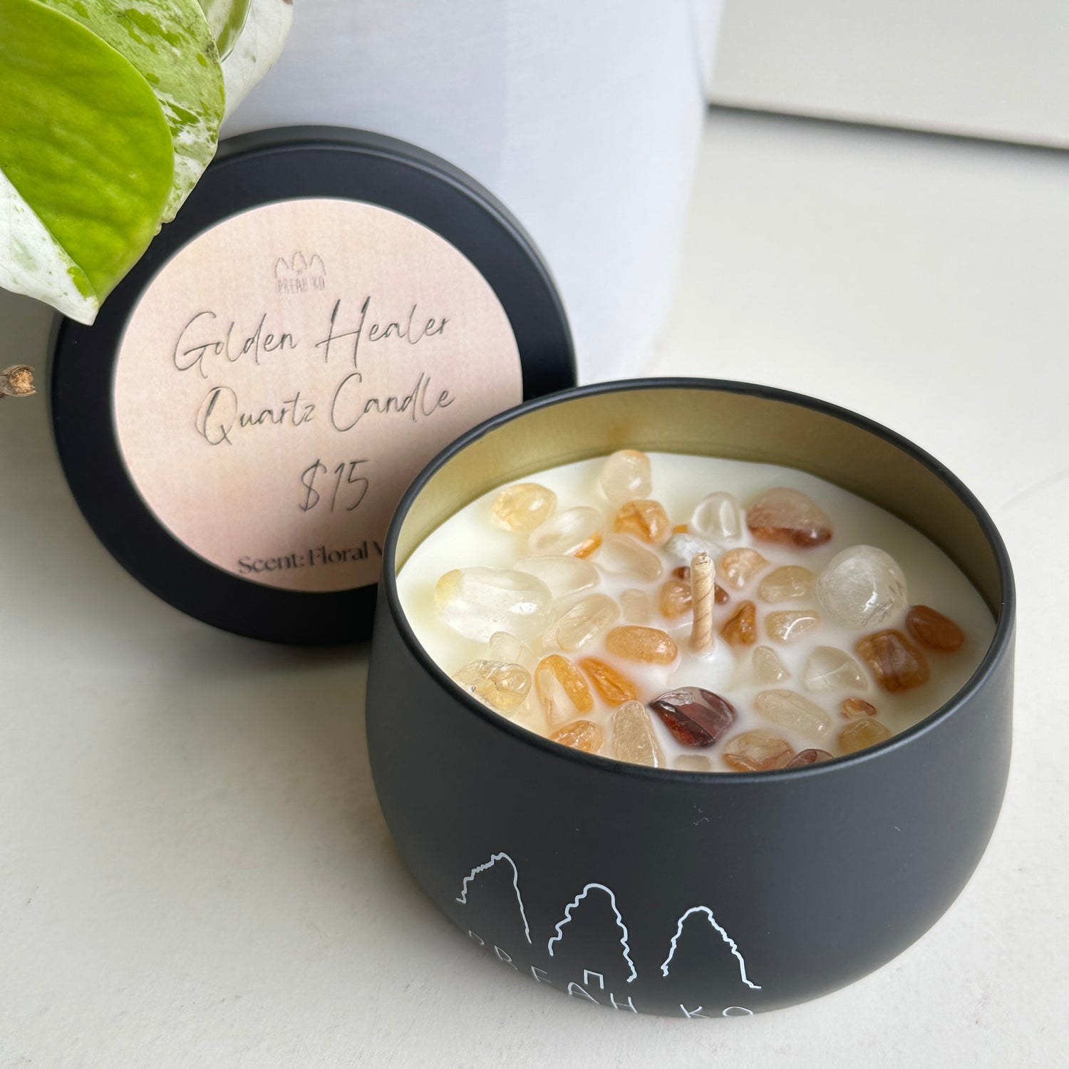 Golden Healer Quartz Crystal Candle