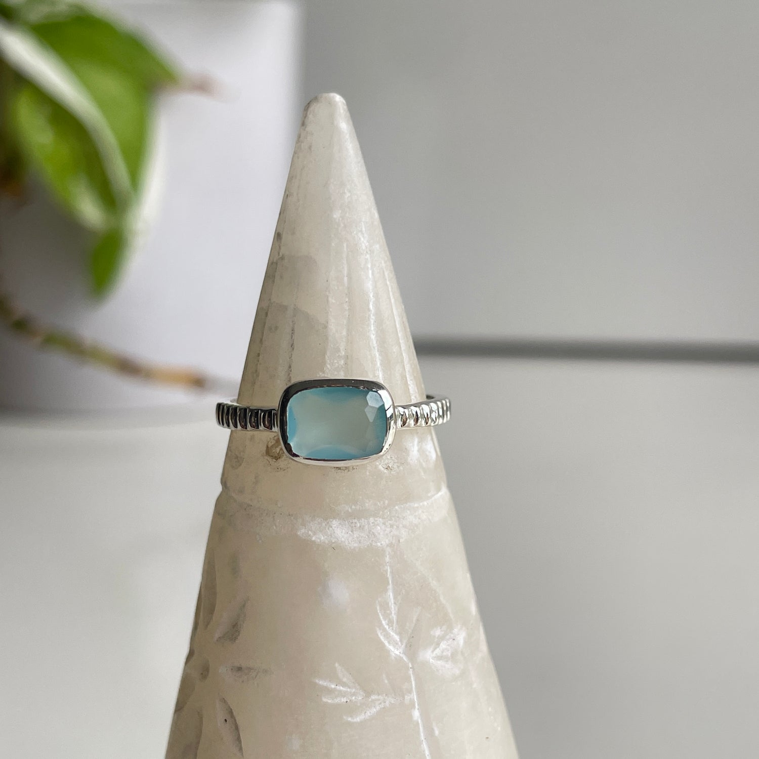 Blue Chalcedony Rectangle Ring
