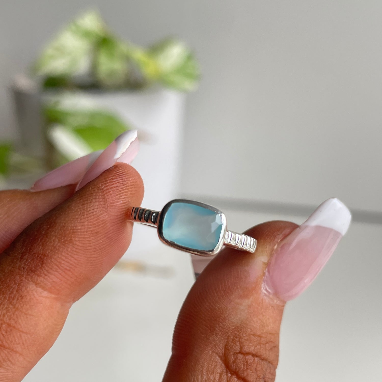 Blue Chalcedony Rectangle Ring