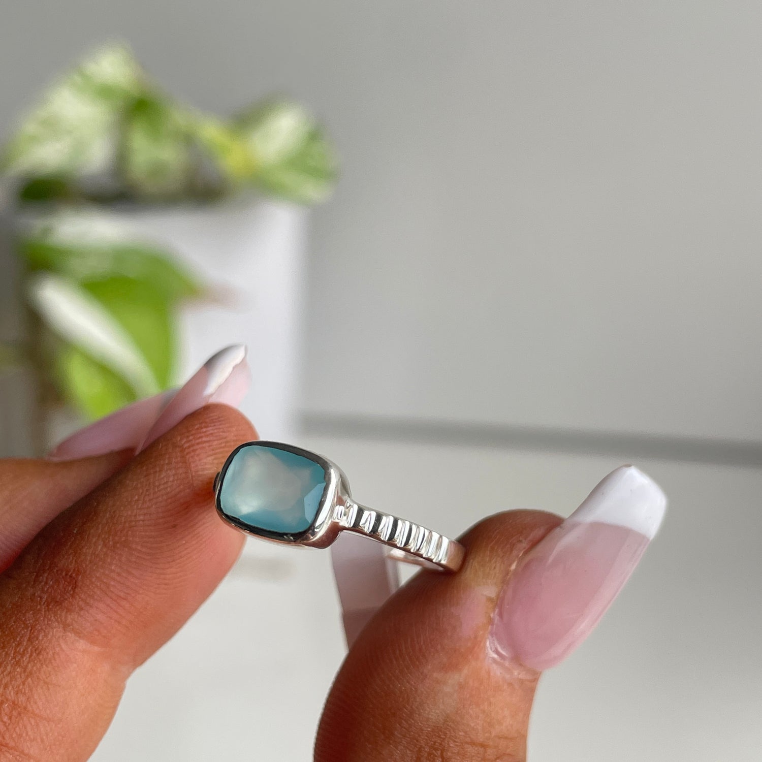Blue Chalcedony Rectangle Ring