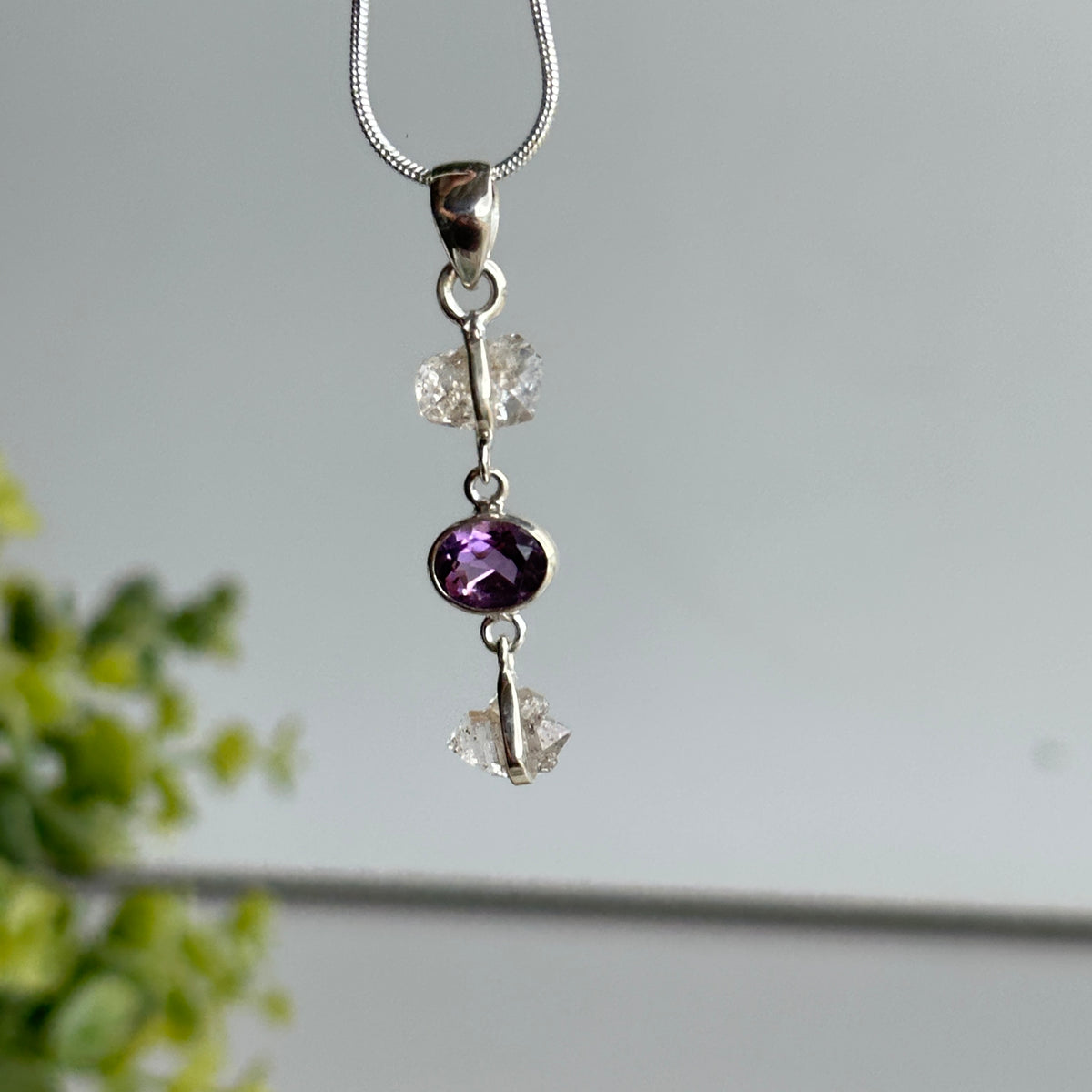 Herkimer Diamond Amethyst Pendant