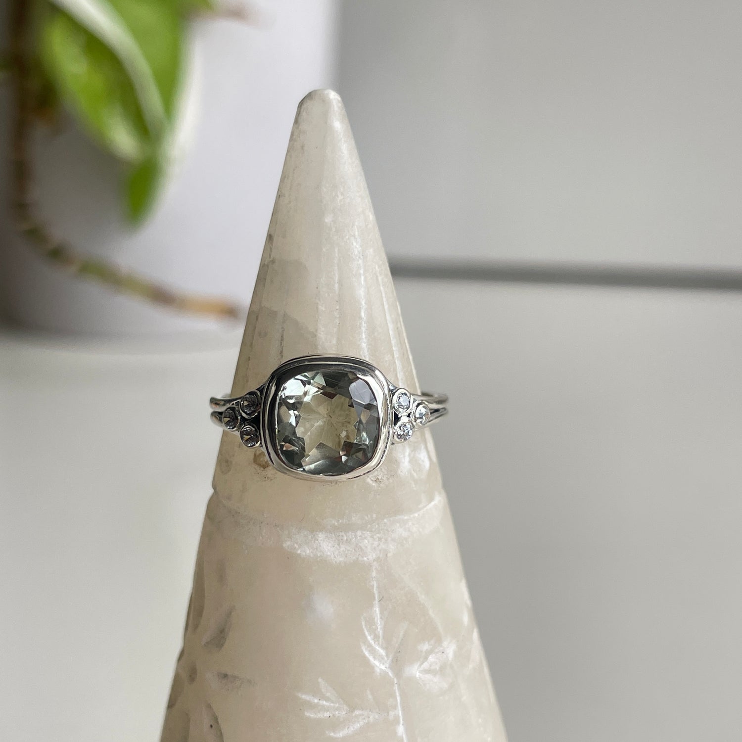 Green Amethyst Square Ring