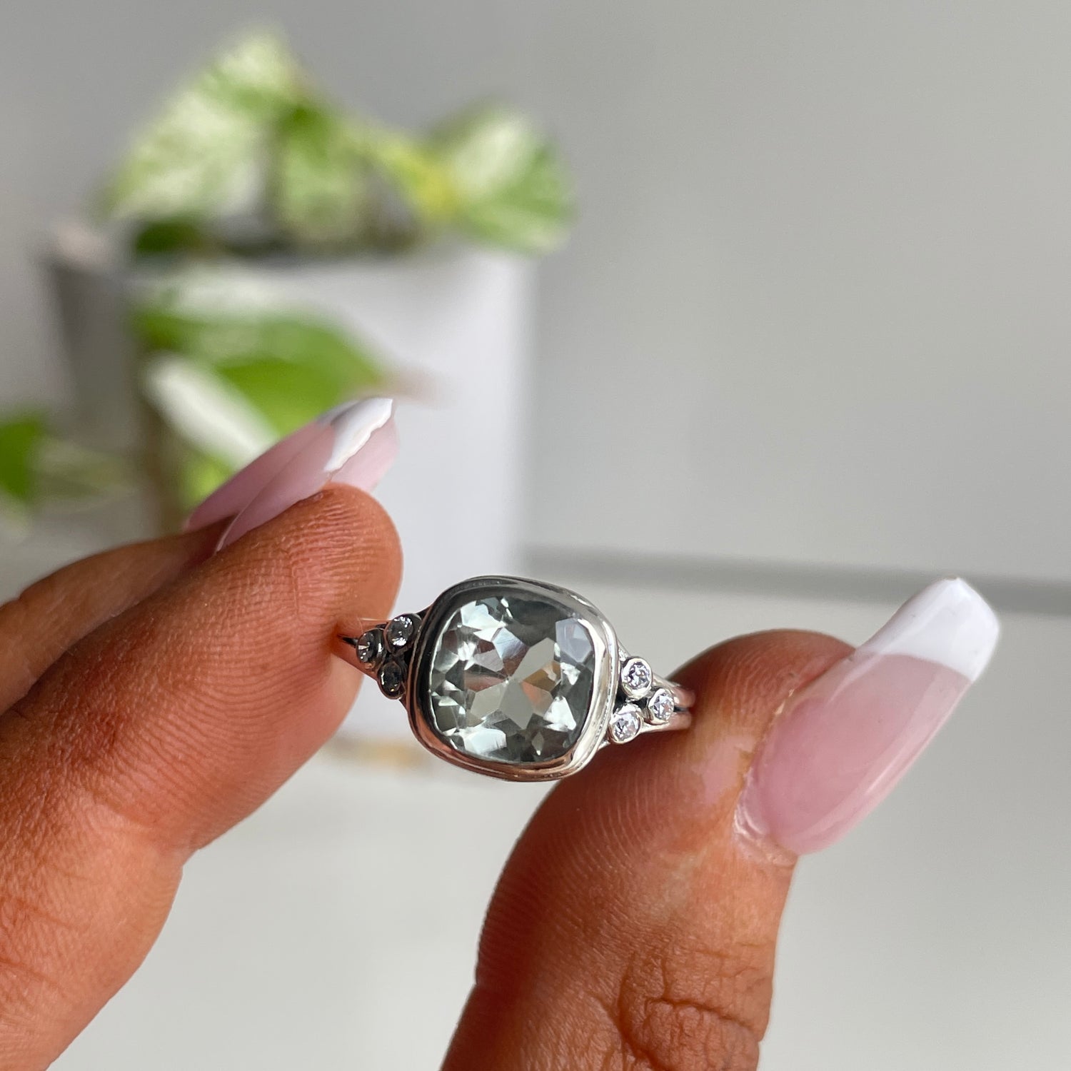 Green Amethyst Square Ring