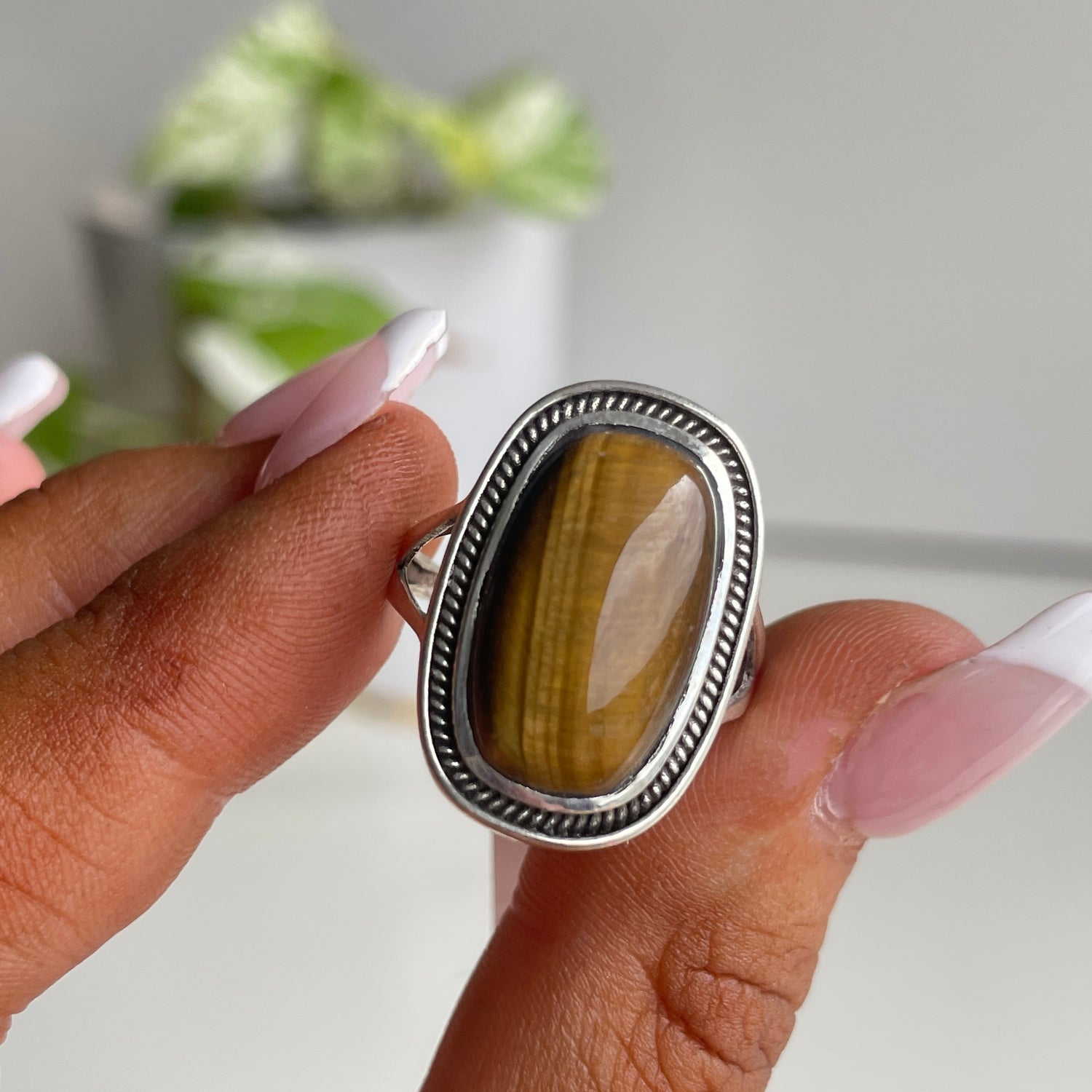 Tigers Eye Rectangle Ring Sz8.5