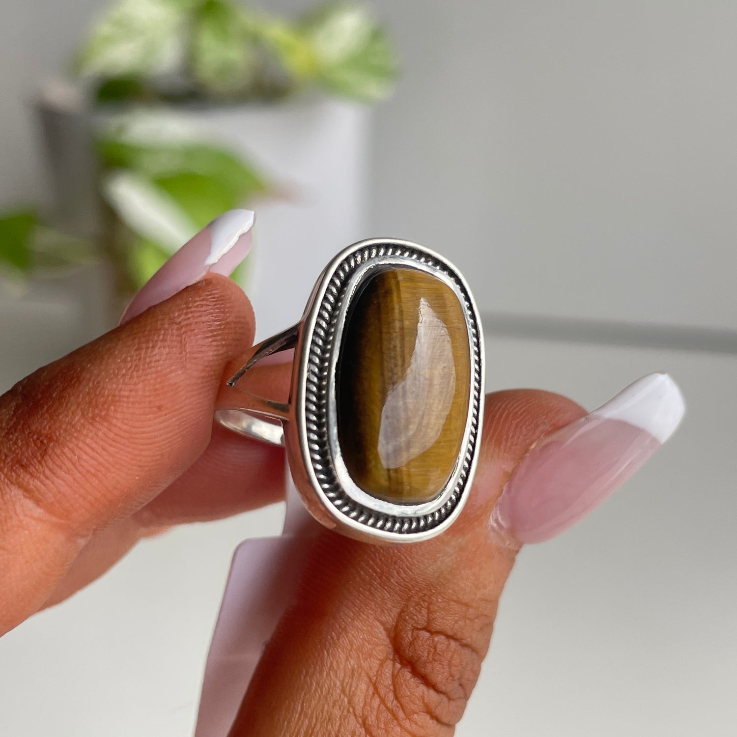 Tigers Eye Rectangle Ring Sz8.5