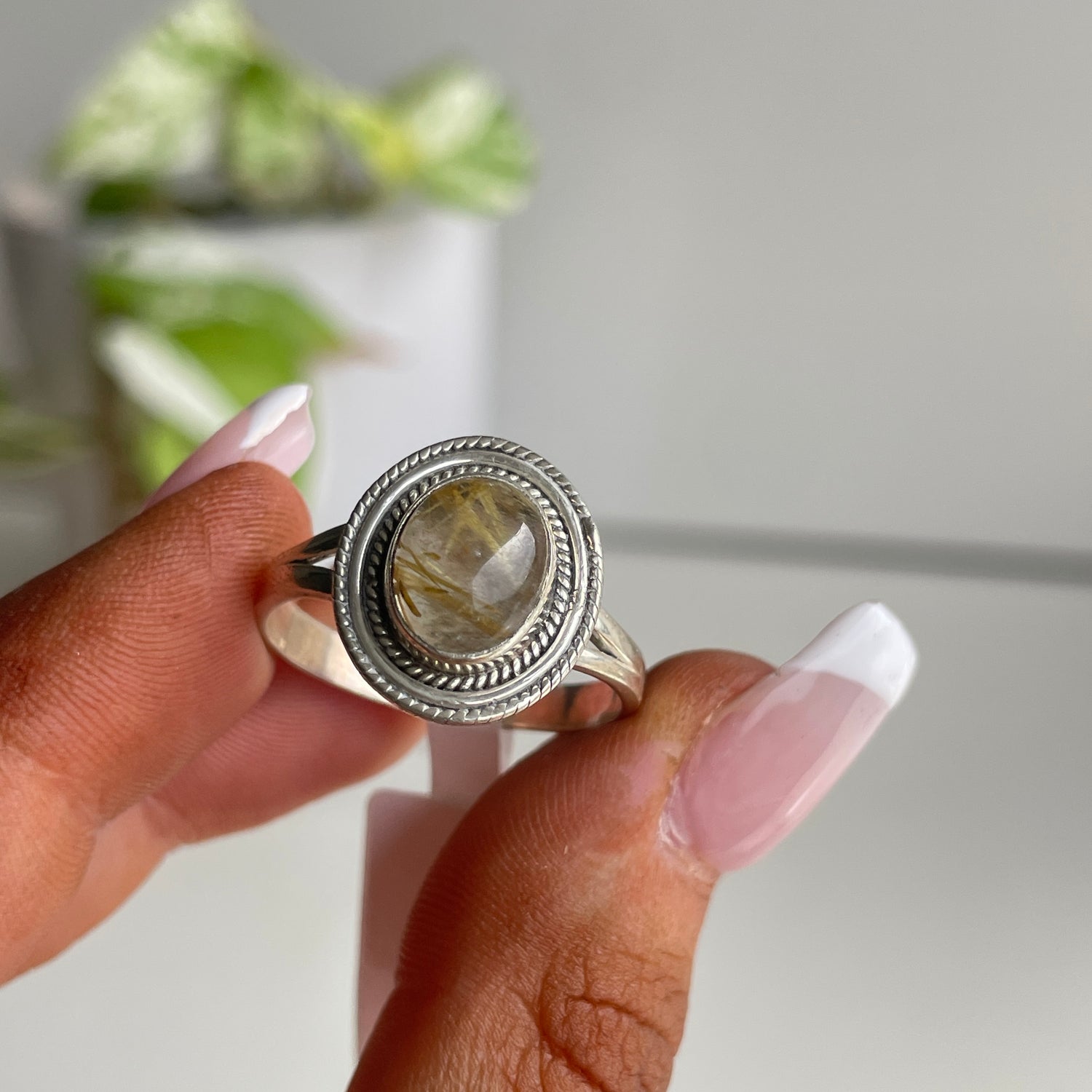 Rutilated Quartz Round Ring Sz11
